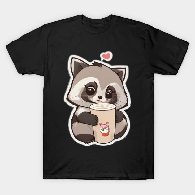 raccon with coffee T-Shirt by Majkel&Majkel